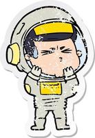 distressed sticker of a cartoon stressed astronaut vector