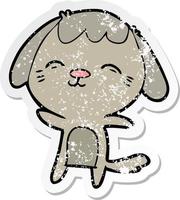 distressed sticker of a happy cartoon dog vector