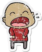 distressed sticker of a cartoon shouting bald man vector