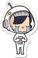 sticker of a cartoon crying astronaut girl vector