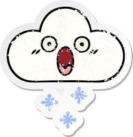 distressed sticker of a cute cartoon snow cloud vector