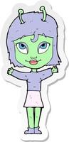 sticker of a cartoon alien girl vector