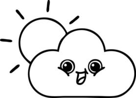 line drawing cartoon cloud and sunshine vector