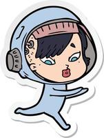 sticker of a cartoon astronaut woman vector