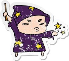 distressed sticker cartoon  cute kawaii wizard child vector