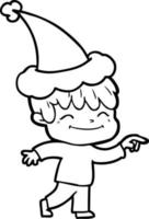 dibujo lineal de un niño feliz con sombrero de santa vector