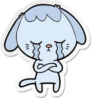 sticker of a cute puppy crying cartoon vector