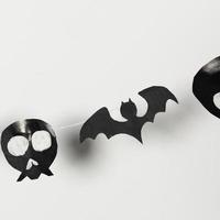 Bats and skulls black on white background, place to write greeting. photo