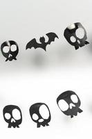 Bats and skulls black on white background, place to write greeting. photo