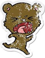 distressed sticker of a angry cartoon bear vector