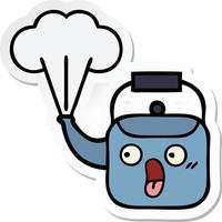 sticker of a cute cartoon steaming kettle vector