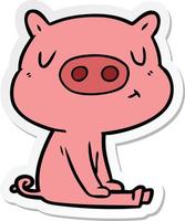 sticker of a cartoon content pig meditating vector