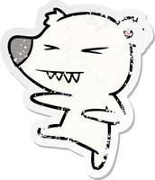 pegatina angustiada de una caricatura de oso polar pateando vector
