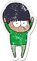 distressed sticker of a stretching cartoon boy vector