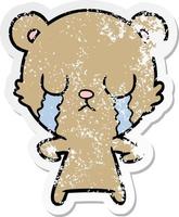 distressed sticker of a crying cartoon bear vector