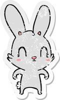 pegatina angustiada de un lindo conejo de dibujos animados vector