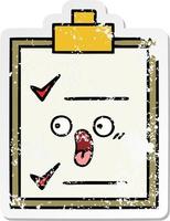 distressed sticker of a cute cartoon check list vector