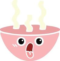 flat color retro cartoon bowl of hot soup vector