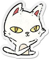 distressed sticker of a cartoon cat staring vector