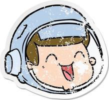 distressed sticker of a cartoon happy astronaut face vector