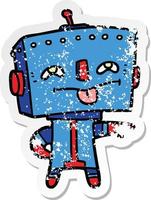 distressed sticker of a cartoon robot vector