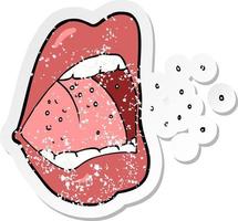 retro distressed sticker of a cartoon sneezing mouth vector