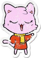 distressed sticker of a cartoon cat vector