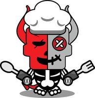 vector illustration of cartoon voodoo devil doll mascot character halloween skull cute chef