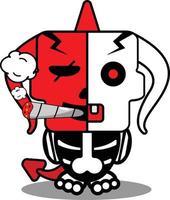 cartoon red devil bone mascot character vector illustration funny skull smoking