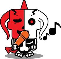 caricatura diablo rojo hueso mascota personaje halloween lindo cráneo cantando vector ilustración