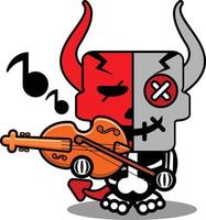 halloween cartoon voodoo devil doll mascot character vector illustration cute skull playing the violin