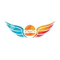 logo de angel burger con diseño de logo de alas. vector