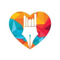 Creative concept with pen and city skyline logo design. vector