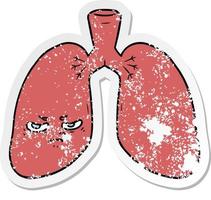 distressed sticker of a cartoon angry lungs vector