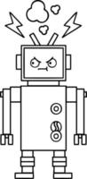 line drawing cartoon malfunctioning robot vector