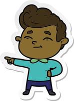 sticker of a happy cartoon man pointing vector