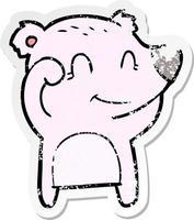 distressed sticker of a tired smiling bear cartoon vector