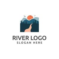 Logos of rivers, creeks, riverbanks and streams. River logo with combination of mountains and farmland with concept design vector illustration template.