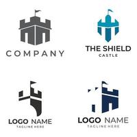 Castle logo silhouette, castle logo with shield combination design vector illustration template.