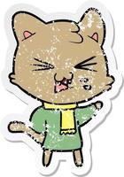 pegatina angustiada de un gato sibilante de dibujos animados vector