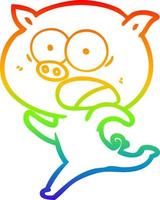 rainbow gradient line drawing cartoon pig running vector