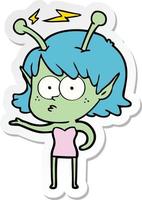 sticker of a cartoon alien girl vector