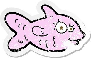 retro distressed sticker of a cartoon happy fish vector