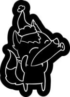 howling wolf cartoon icon of a wearing santa hat vector