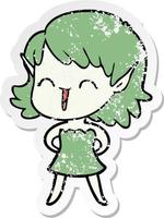 distressed sticker of a cartoon elf girl vector