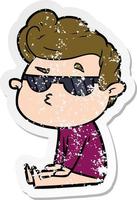 distressed sticker of a cartoon cool guy vector