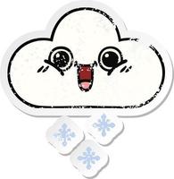 distressed sticker of a cute cartoon snow cloud vector