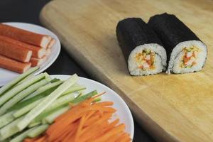Maki sushi japanese roll oriental menu in restaurant, closeup photography freshness food set california roll healthy eating traditional cookery appetiser recipes photo
