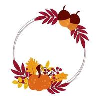 Autumn wreath with pumpkin, acorns, leaves and berries vector