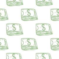 Dollars folded in half hand drawn engraving seamless pattern vector